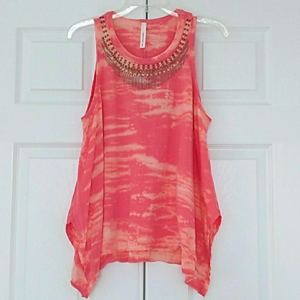 American Age Coral Tie Dye Angled Tank Top